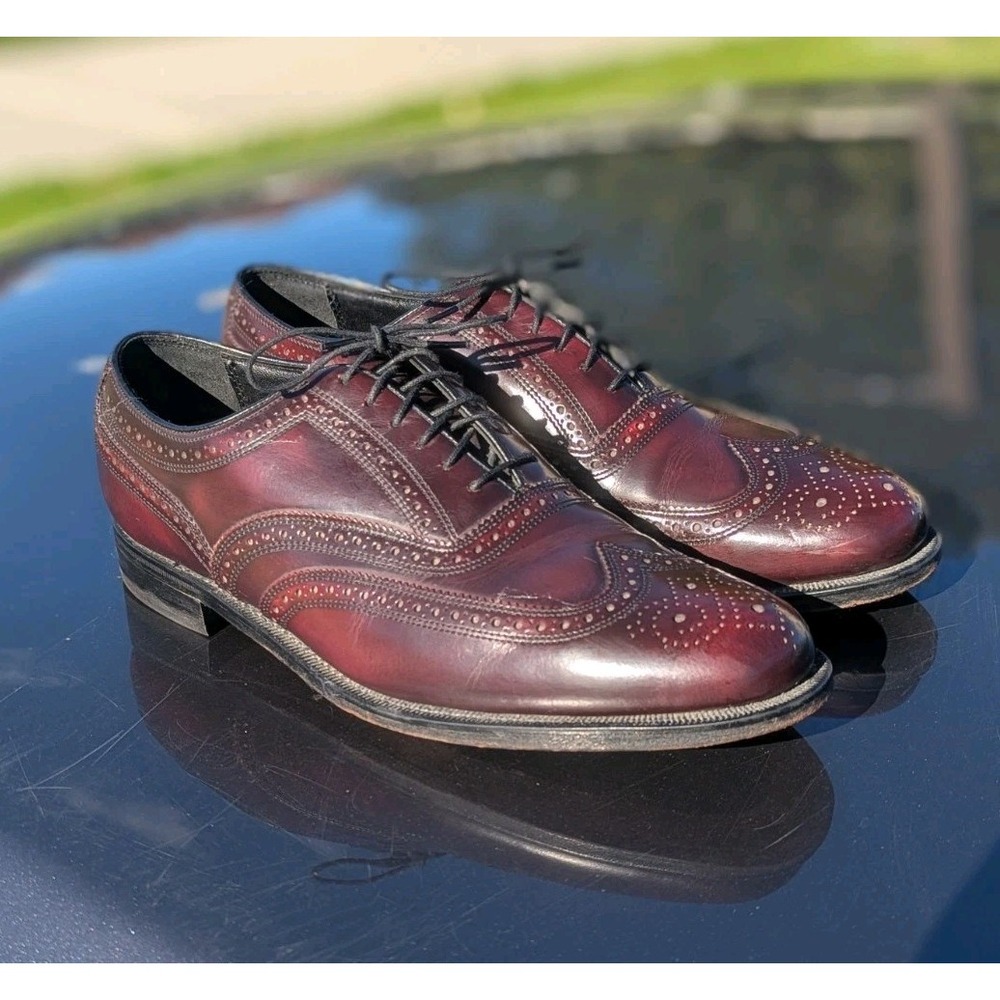 Heritage Ivy League Wingtip Oxfords Burgundy Leather Mens 9 D Florsheim 30300